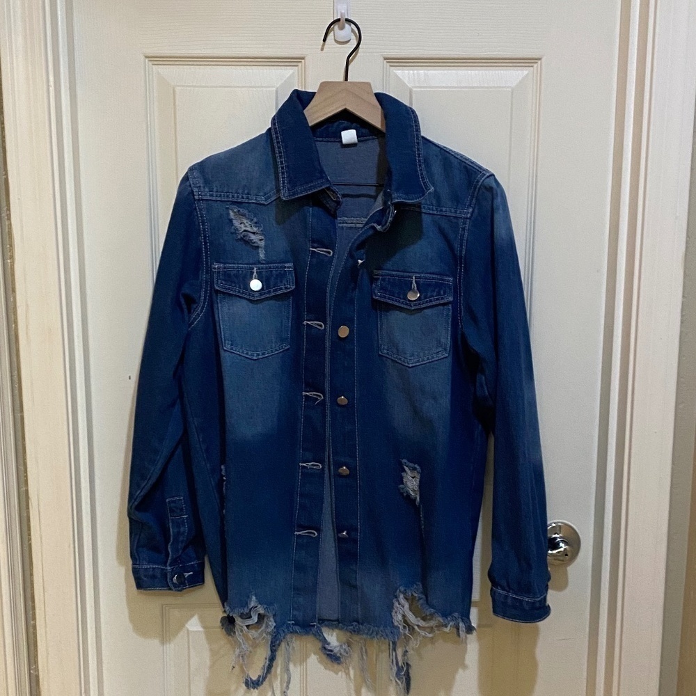 DENIM Jacket-Distressed- Size Medium‎